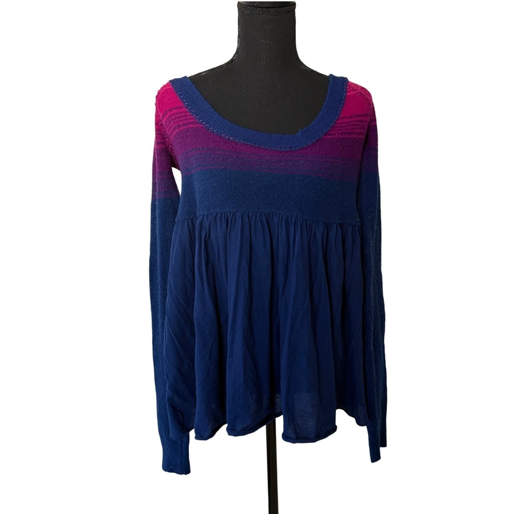 Vintage Free People Womens Ombre Knit Y2K Babydoll Sweater Size L Preppy Boho